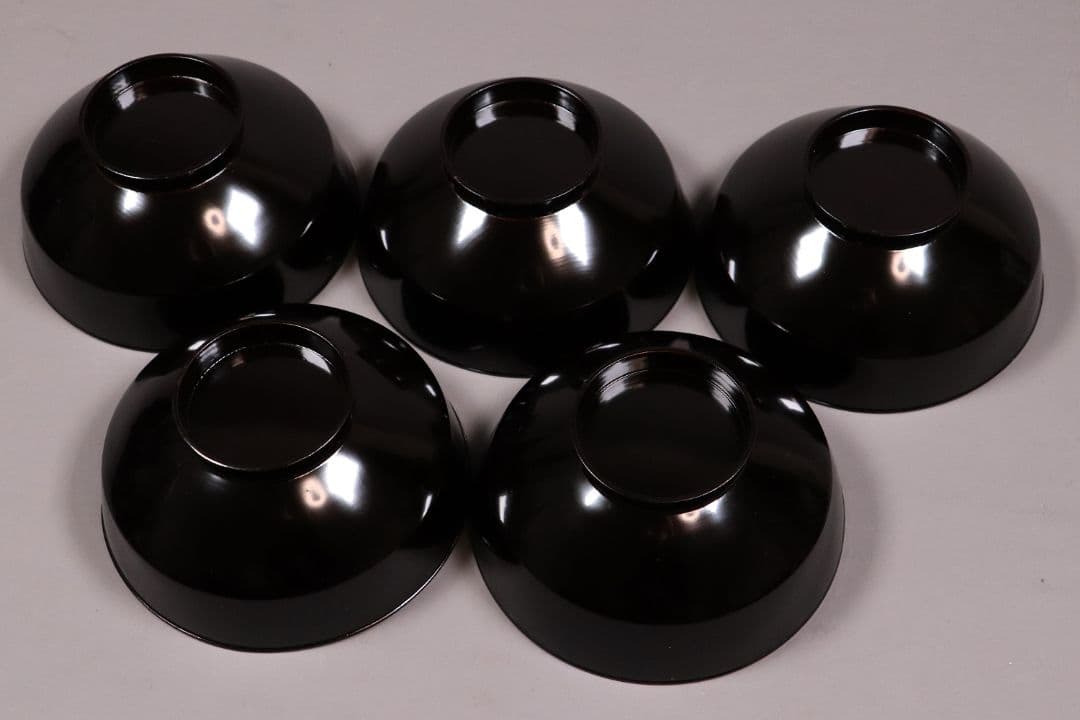 時代木製漆器 桜紅葉 黒蒔絵椀 五客 金蒔絵 梨地 漆芸【CL61】