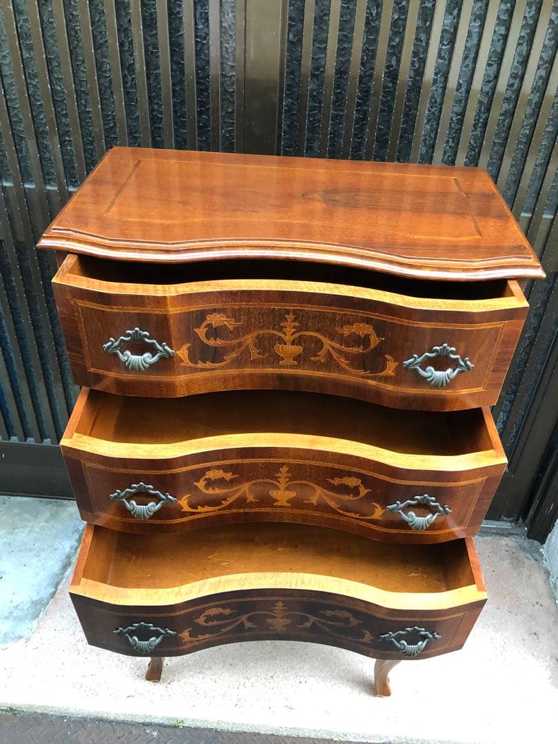 イタリア家具 インレイ 象嵌 5段 チェスト 猫脚 ドロワー 棚