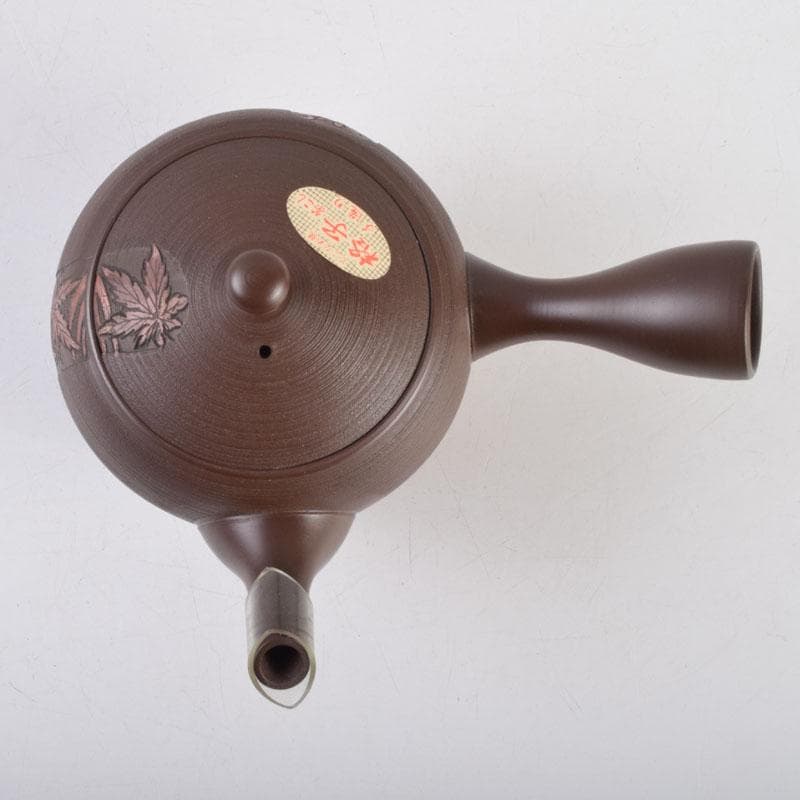 煎茶道具 常滑焼 光松作 朱泥 花草刻 横手急須 V 8655