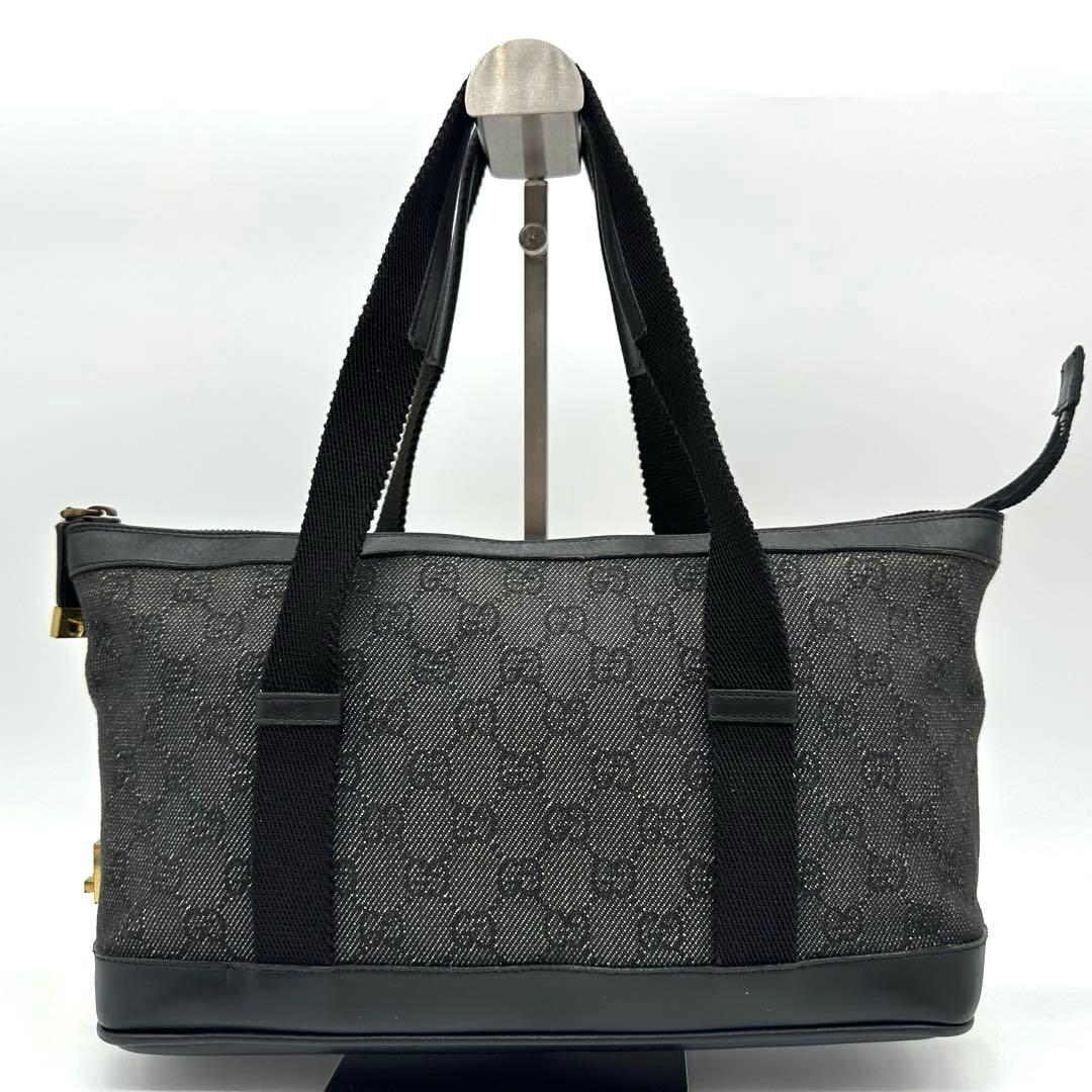 【未使用級】グッチ ハンドバッグ GG キャンバス ブラック ゴールド金具