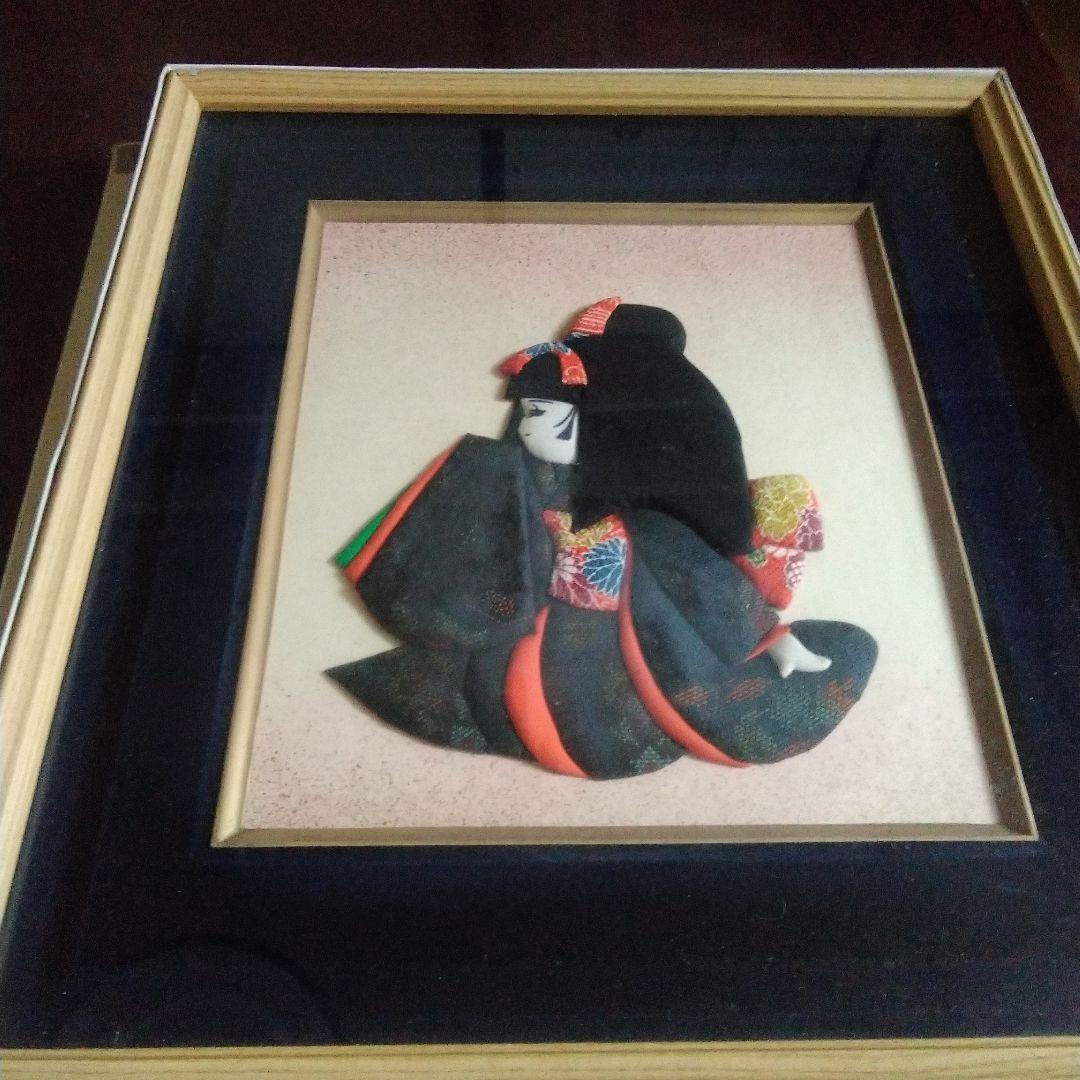 2セット)額縁入りhandmaid紬着物着けた人形(新品未使用)