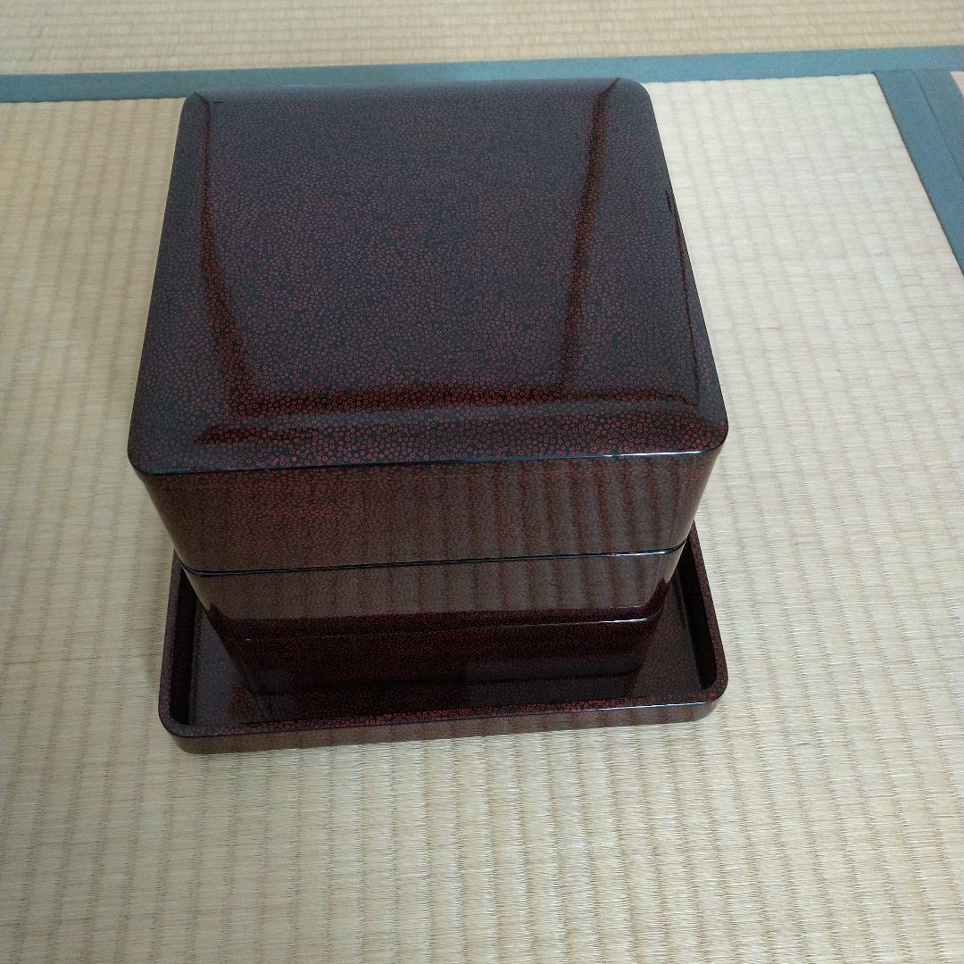 津軽 七々子塗 6.5寸 重箱 3段 台付
