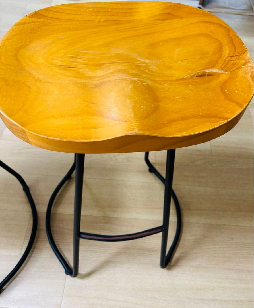 木製 鉄製 バーチェア バースツール　2脚セット