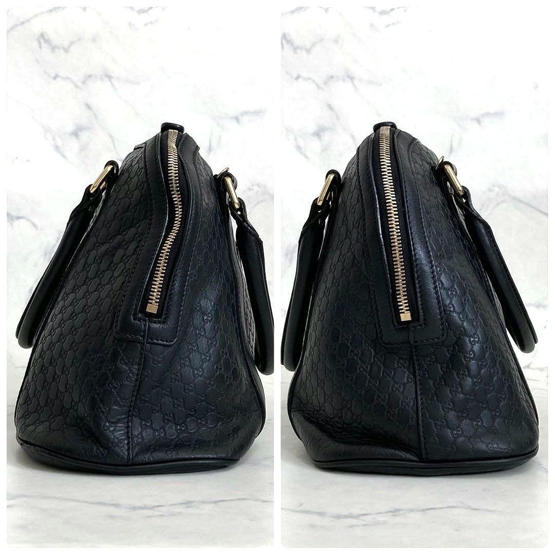 GUCCI マイクロシマ ハンドバッグ レザー ロゴ GG トート ブラック