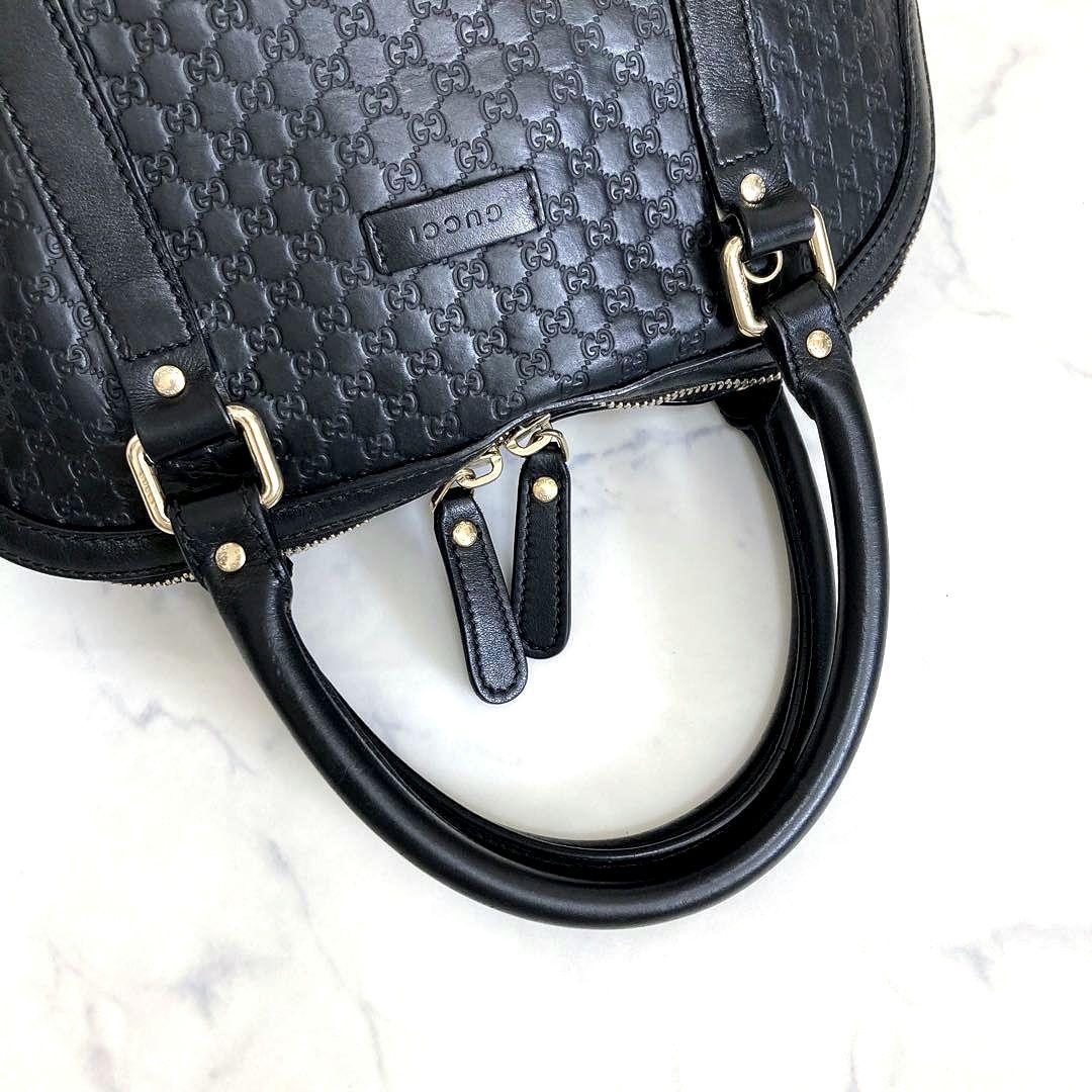 GUCCI マイクロシマ ハンドバッグ レザー ロゴ GG トート ブラック