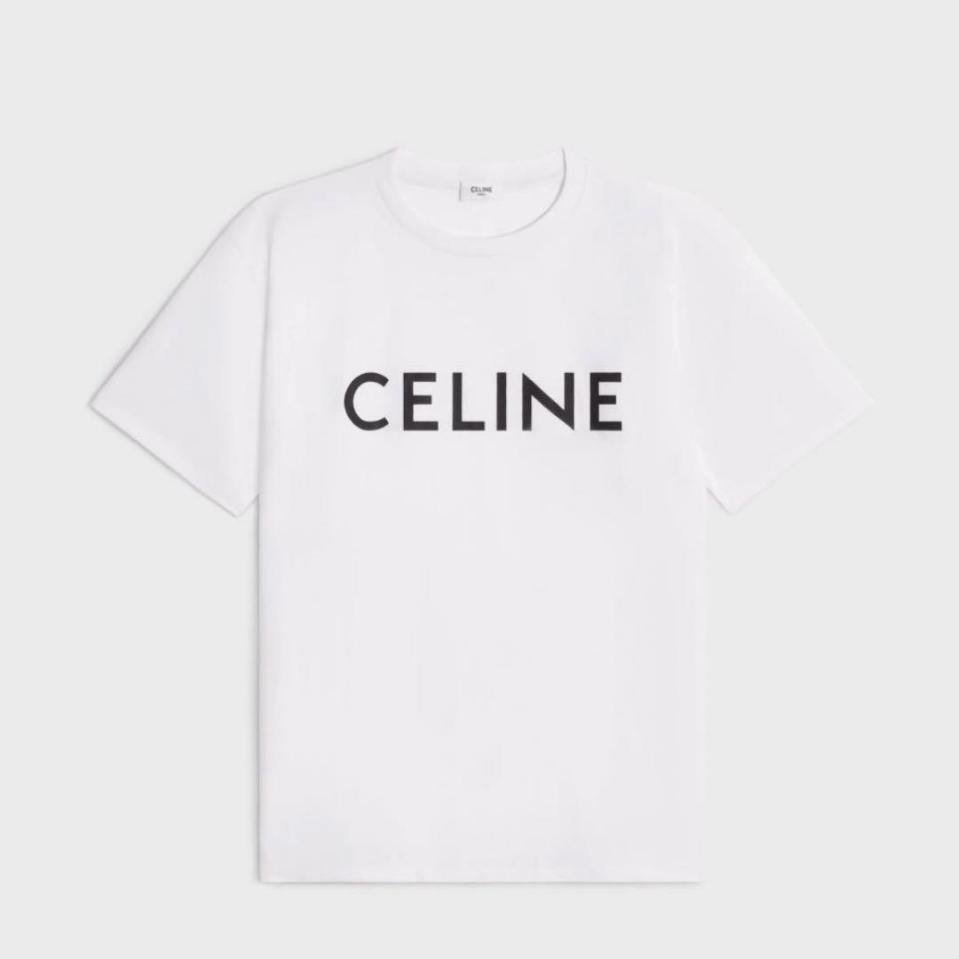 CELINE ホワイト Tシャツ ロゴ入り - メルカリ