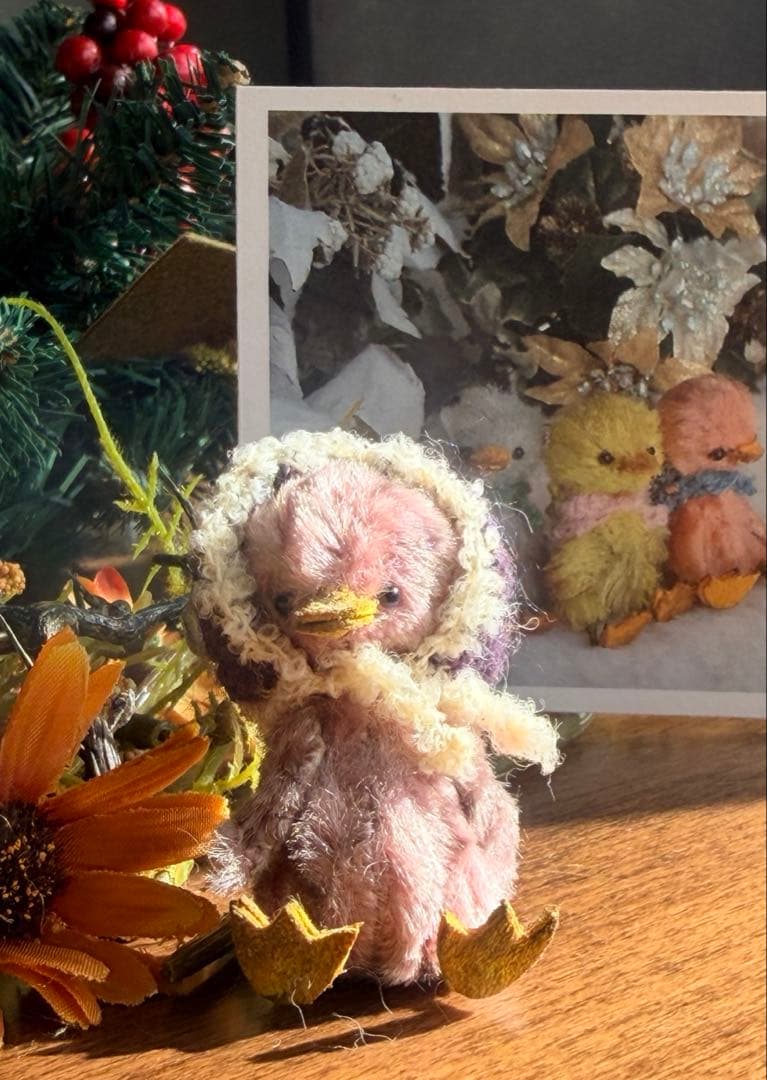 moriのえほん様ボンネットをかぶったアヒル　ミニチュアぬいぐるみ 4.5cm