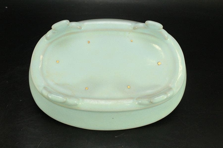 中国美術 青釉 楕円形 盤 水盤 洗 23.3cmx16.7cm(LC315)