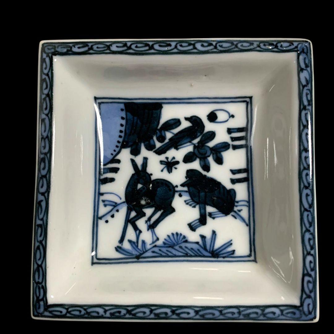 永楽善五郎 染付鹿猿四方皿 小皿 角皿 五客 永楽妙