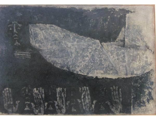 香月 泰男、雪、版上刷サイン入、希少な額装用画集より、新品高級額装付