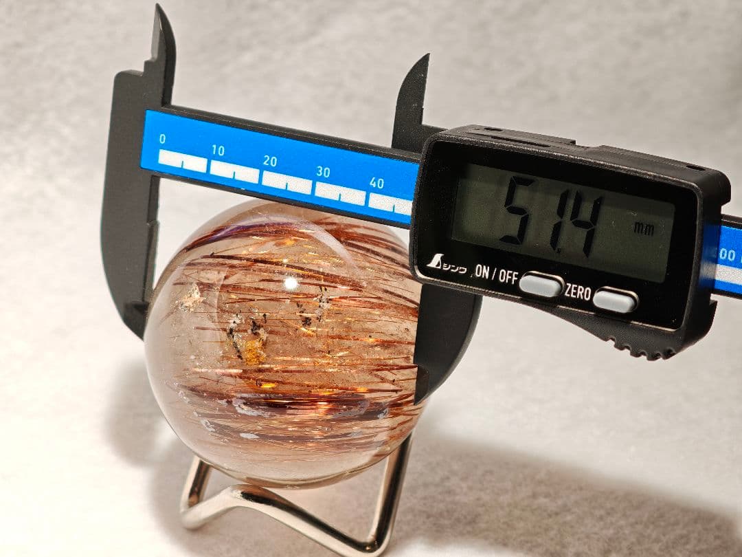 51mm】ゴールドルチルクォーツ スフィア 丸玉 天然石 金針