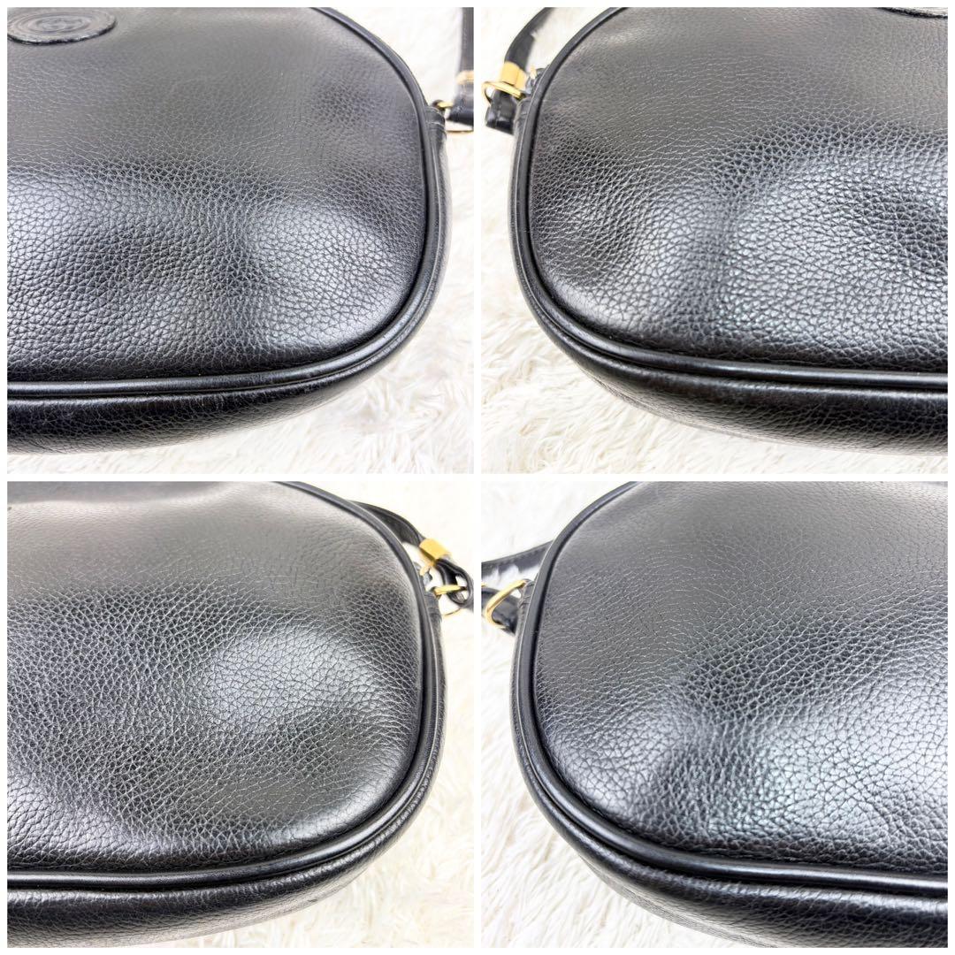 【美品】オールドグッチ ロゴ型押し オールレザー ショルダーバッグ ブラック