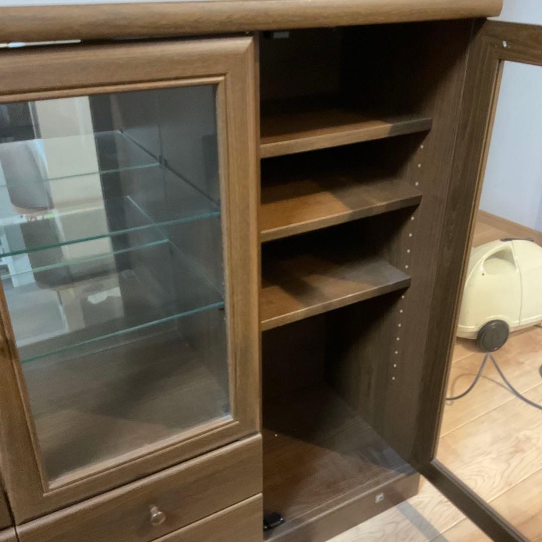 美品 高級大型サイドボード 木製キャビネット 収納容量大 ガラス扉 鏡