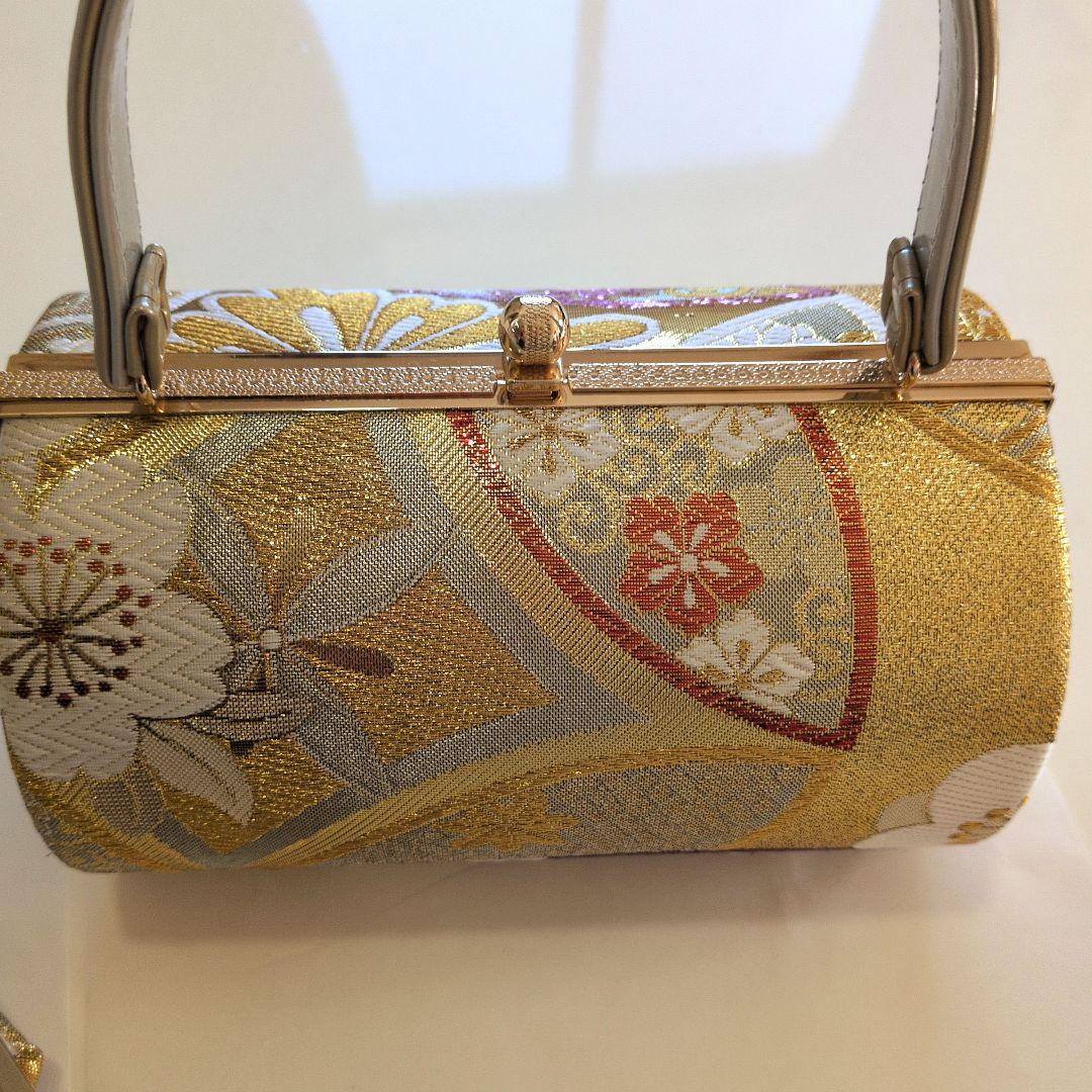草履とバッグのセット 金色花柄
