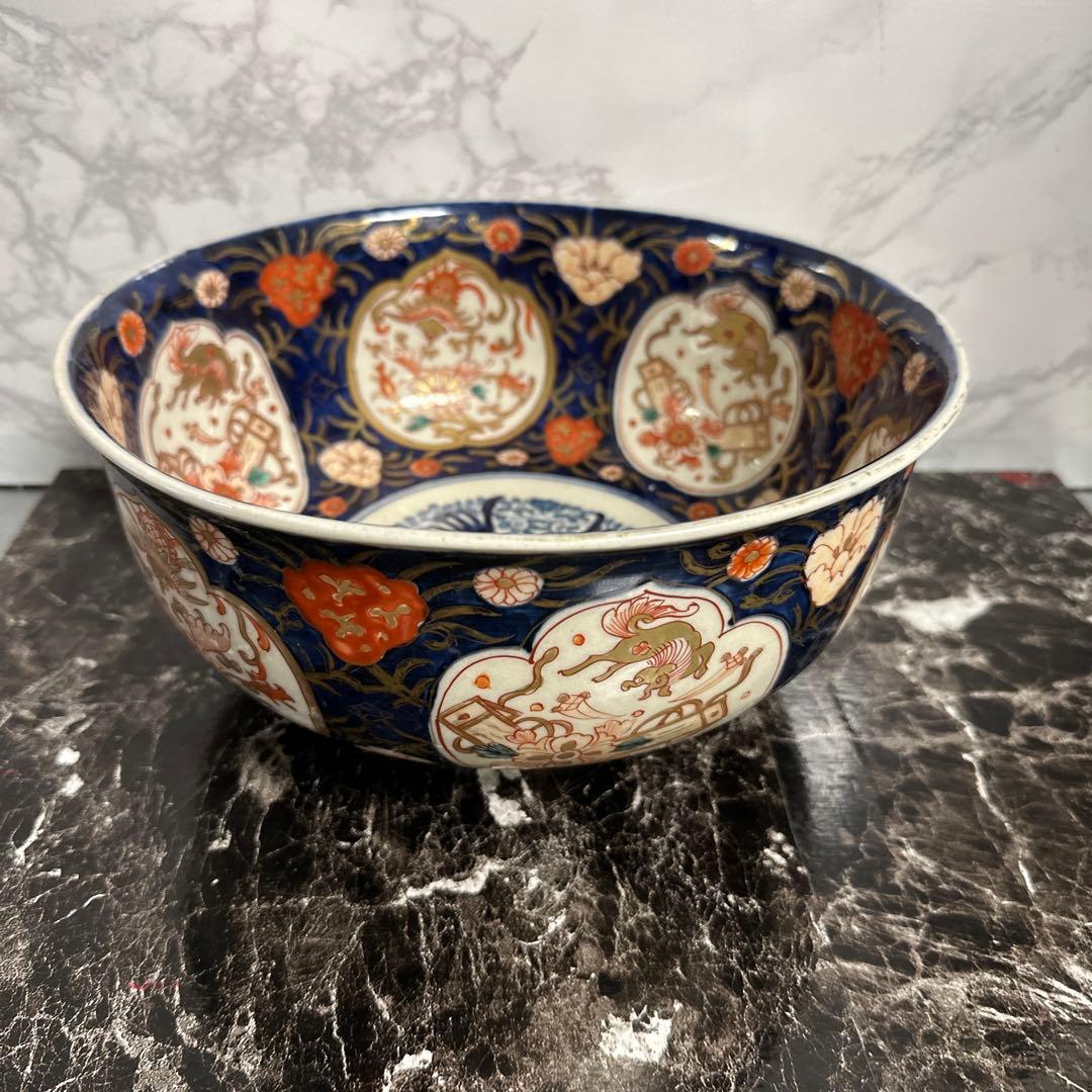 江戸、元禄古伊万里、瑠璃錦手、大深鉢。無傷。！箱付き、