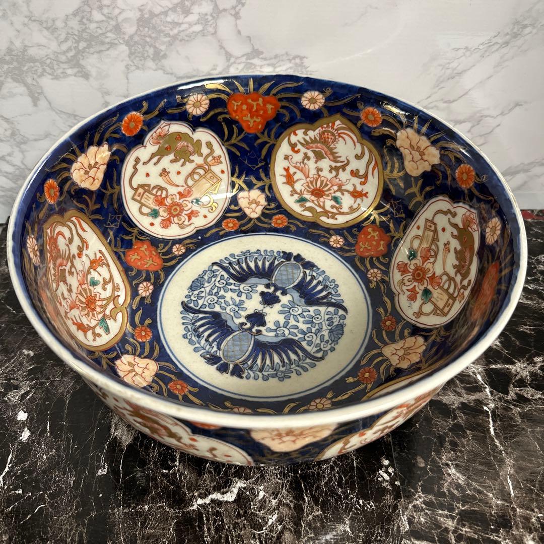 江戸、元禄古伊万里、瑠璃錦手、大深鉢。無傷。！箱付き、