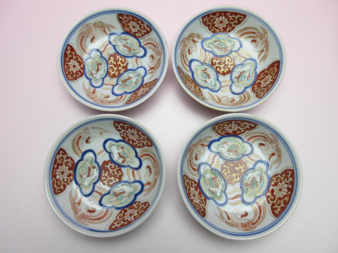 大明成化年製 銘 龍 鳳凰紋 小鉢 深皿 18客 TN110