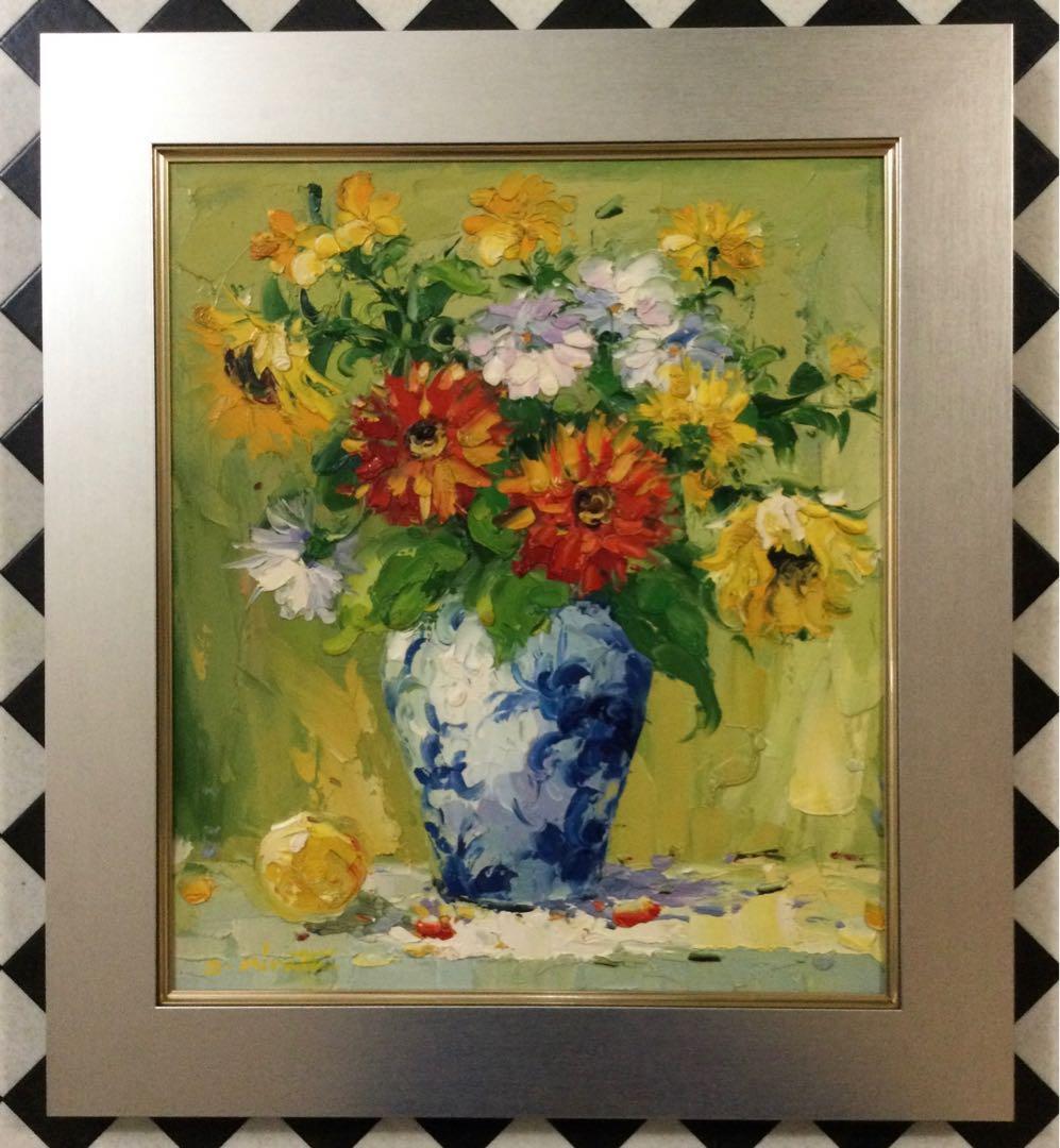 絵画・油絵・平田精一・額縁・油彩画・F10号・静物画・花・美術品・インテリア