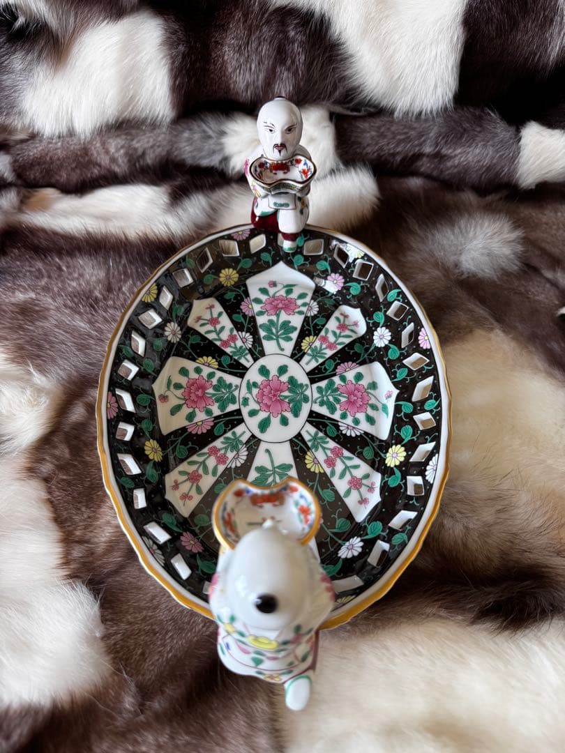 HEREND ヘレンド　西安の黒　29cm透かしディッシュ トレイ　マンダリン