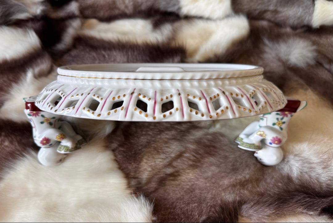 HEREND ヘレンド　西安の黒　29cm透かしディッシュ トレイ　マンダリン