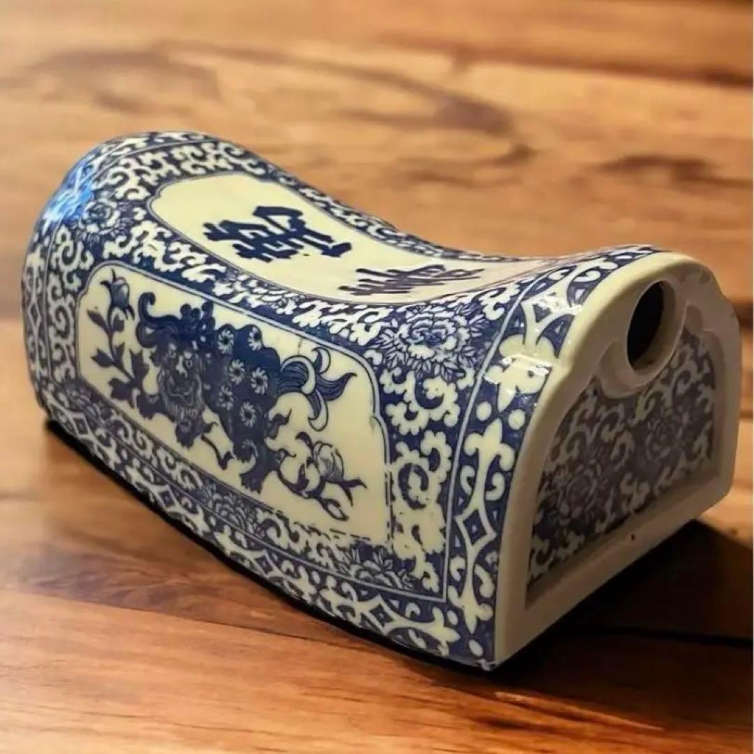 古伊万里 陶枕 陶磁器 枕型置物 染付け 藍色 珍品 骨董 アンティーク