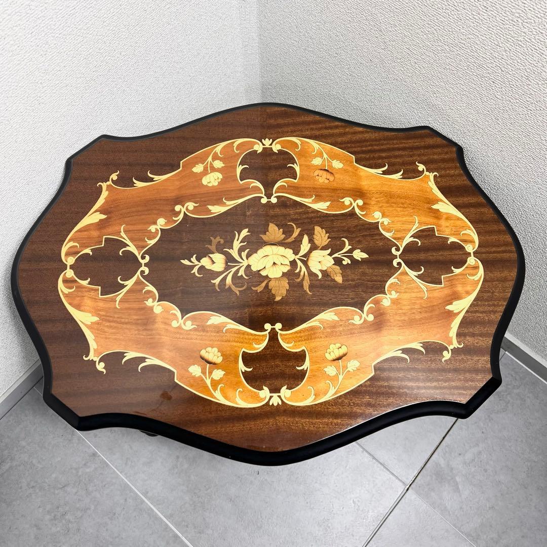 イタリア製 象嵌細工 木製テーブル サイドテーブル