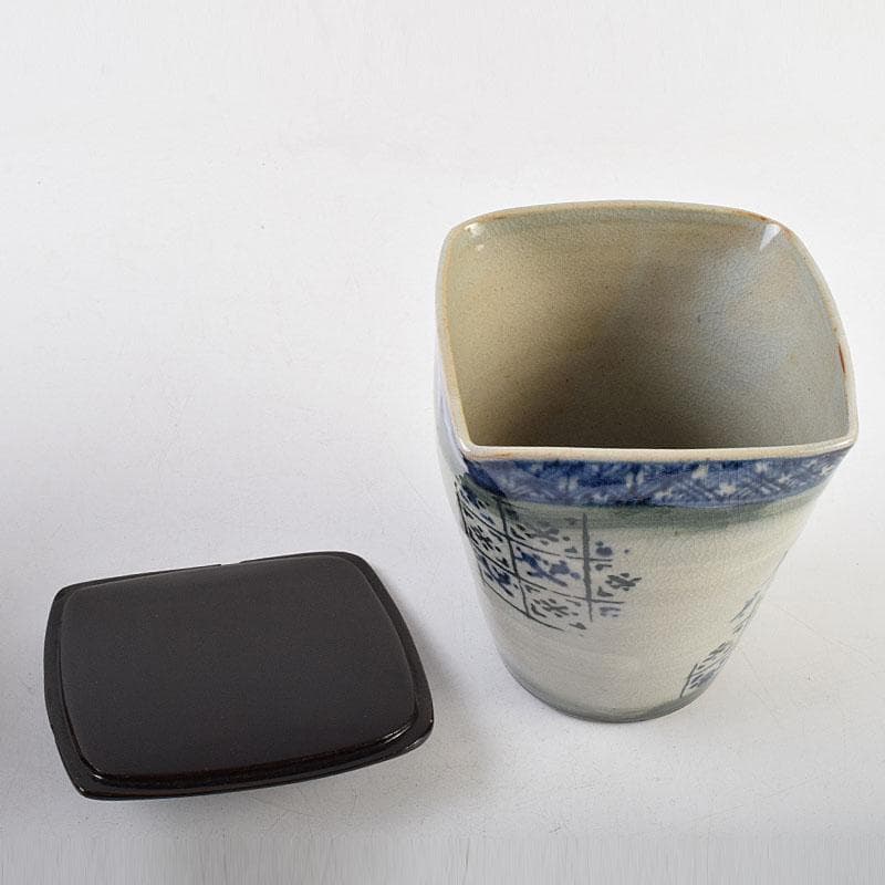 茶道具 瀬戸焼 染付 四方口 水指 時代箱 C 9046