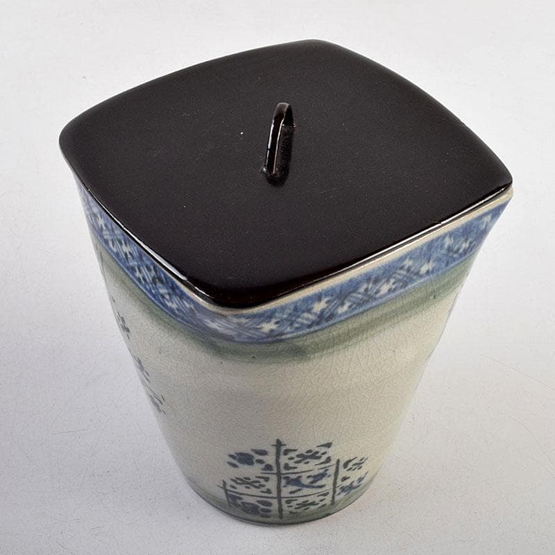 茶道具 瀬戸焼 染付 四方口 水指 時代箱 C 9046