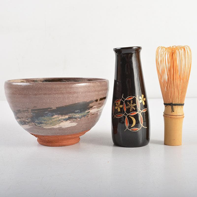 茶道具　漆塗　利休形　茶箱　茶碗　香合など　五点　一式　共箱　M　R6194