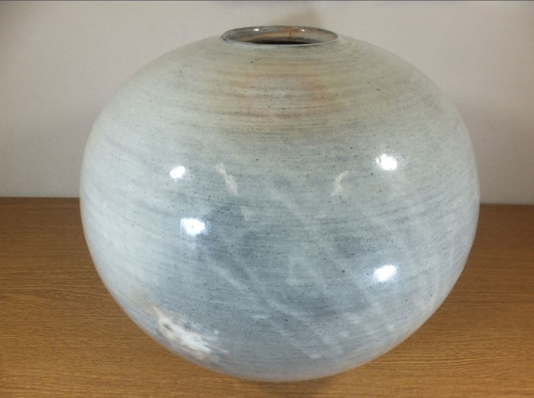 真作保証 小川哲男 大作 約33.2cm 粉引壷 日本工芸会 コレクター