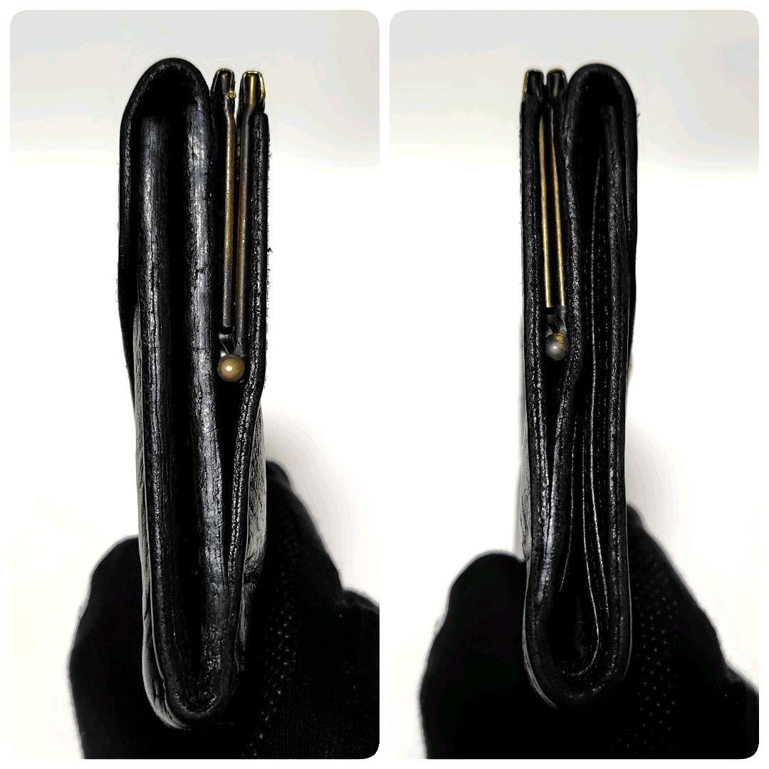 希少 イルビゾンテ 折り財布 黒 革 がま口 オーストリッチ 型押し 金ボタン