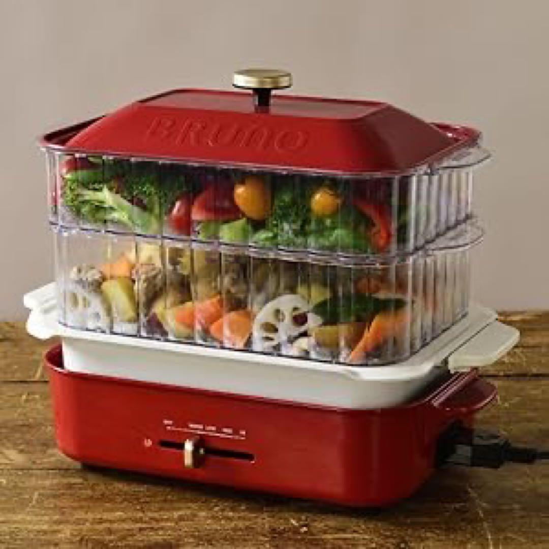 BRUNOブルーノ⭐️コンパクトホットプレート 本体 プレート3種　蒸し器付き！