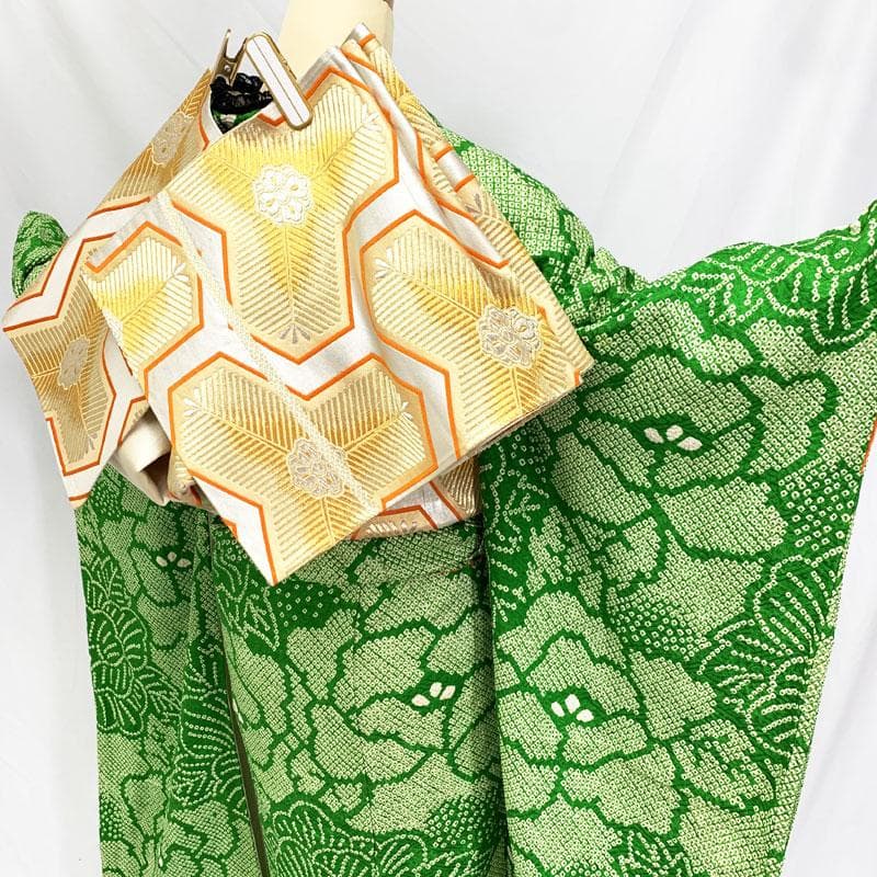 407aj88☆振袖＆袋帯 総絞り 身幅広め 成人式 十三参り☆状態