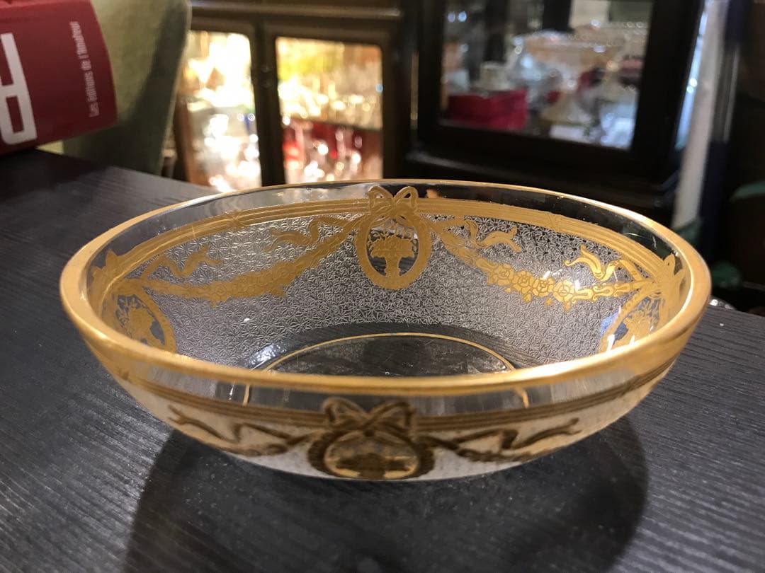 素敵な☆オールドサンルイSt LouisサフォSaphoクリスタル石鹸入れ☆金彩