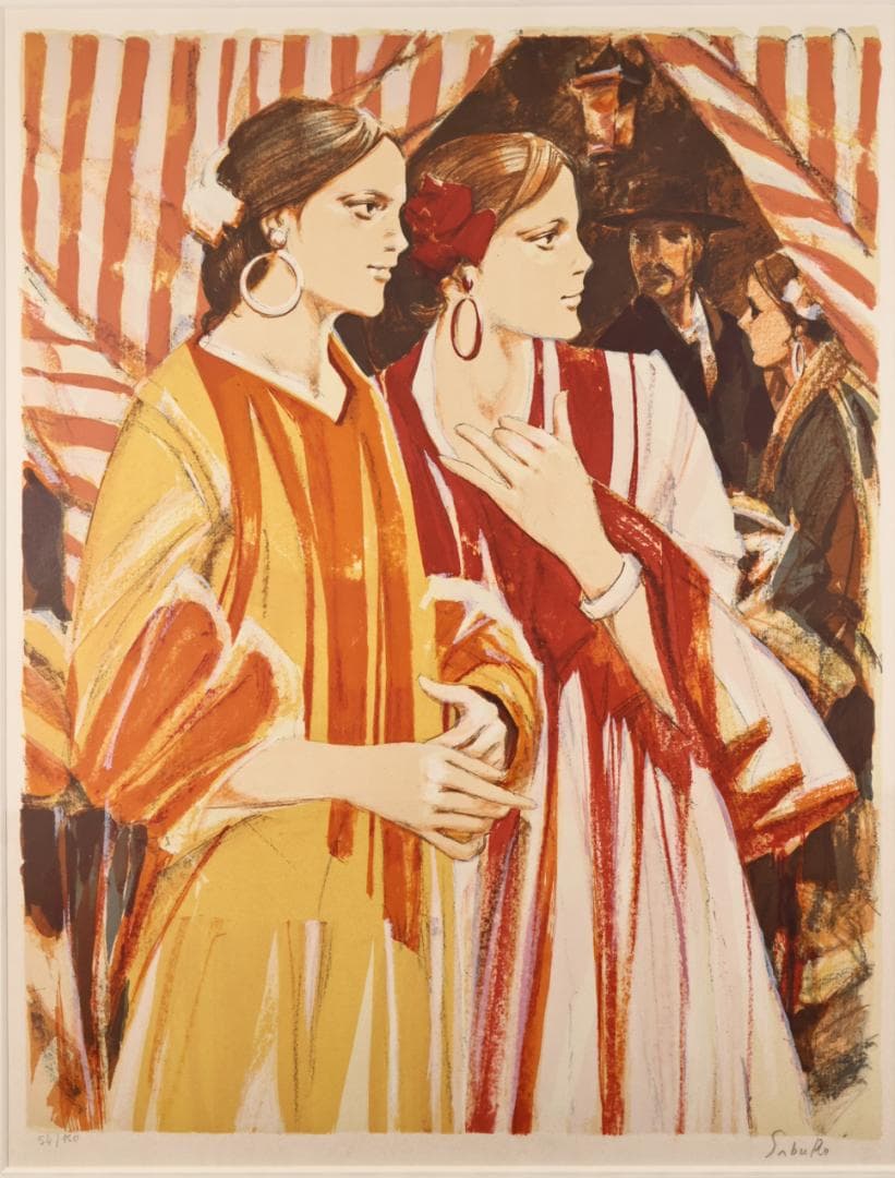 斉藤三郎 「 姉妹 」 リトグラフ 54/150 15号 直筆サイン BK026