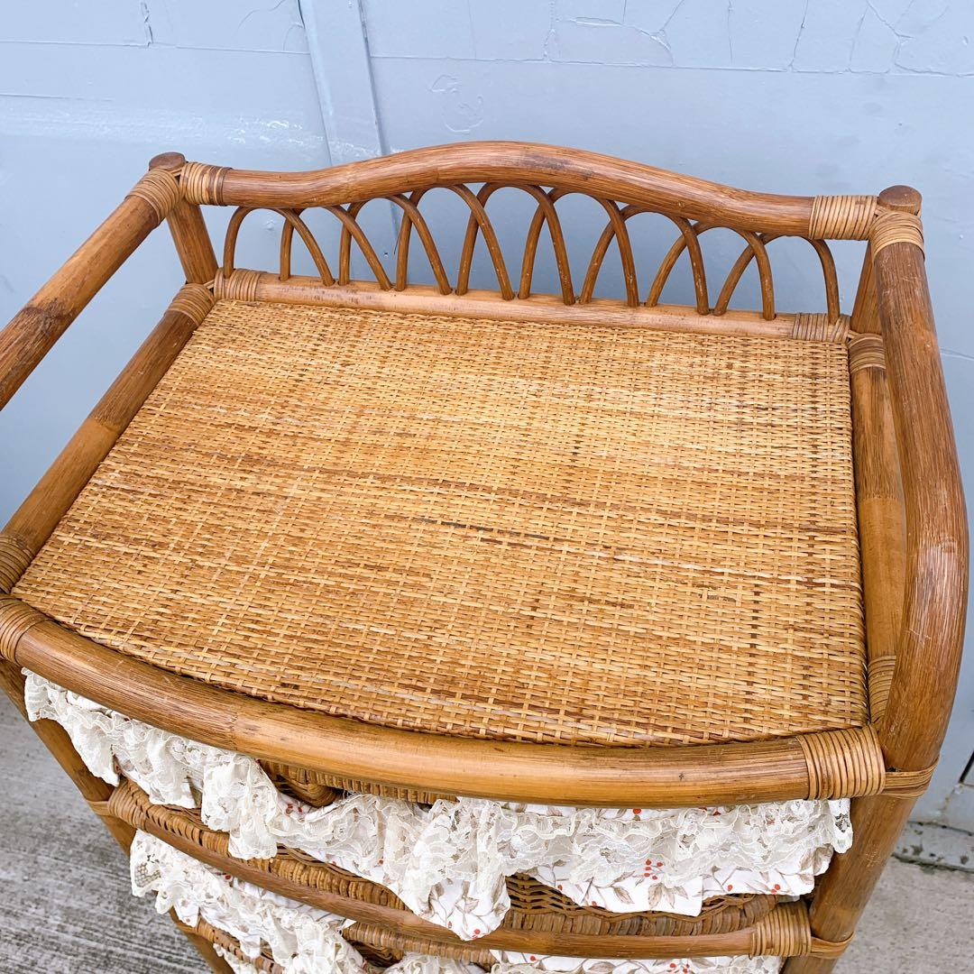 【送料込】ラタン 籐 ヴィンテージ収納 4段チェスト アンティーク家具