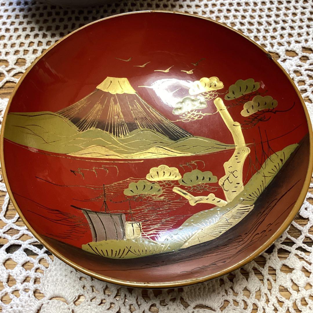 k2f1 銘々蓋吸物椀10客　漆器 富士山デザイン