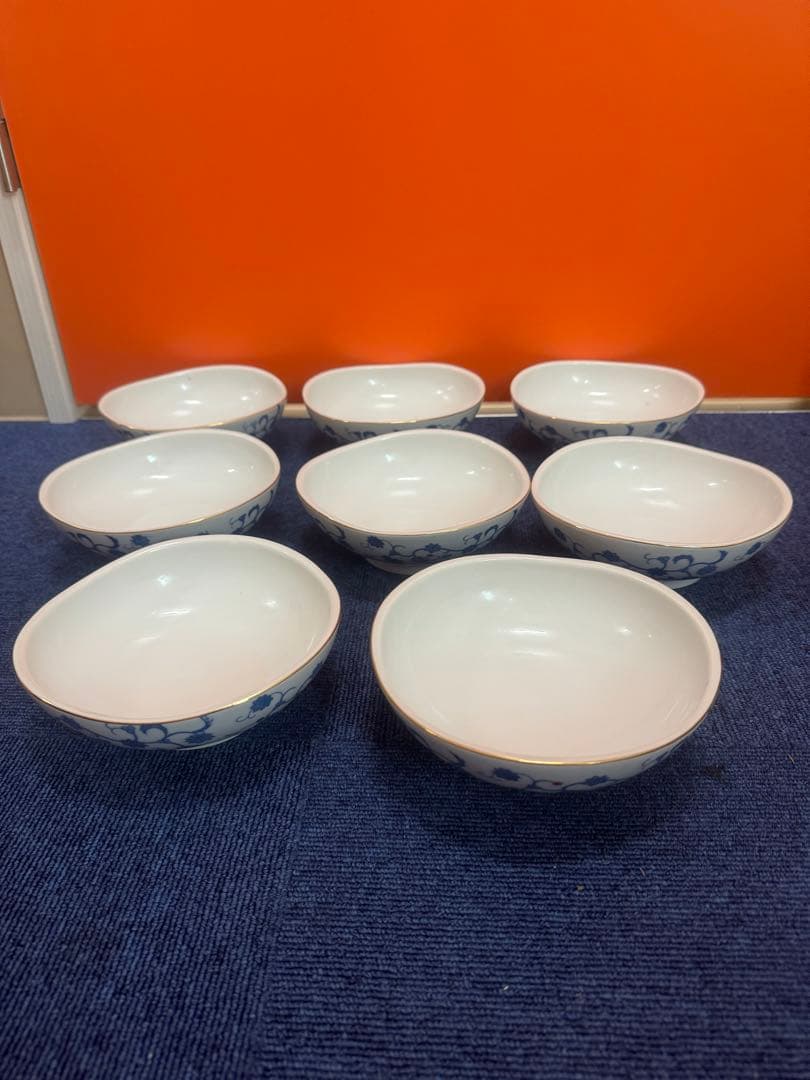 1699 深川製磁 花柄中鉢 8客 16cm 金彩