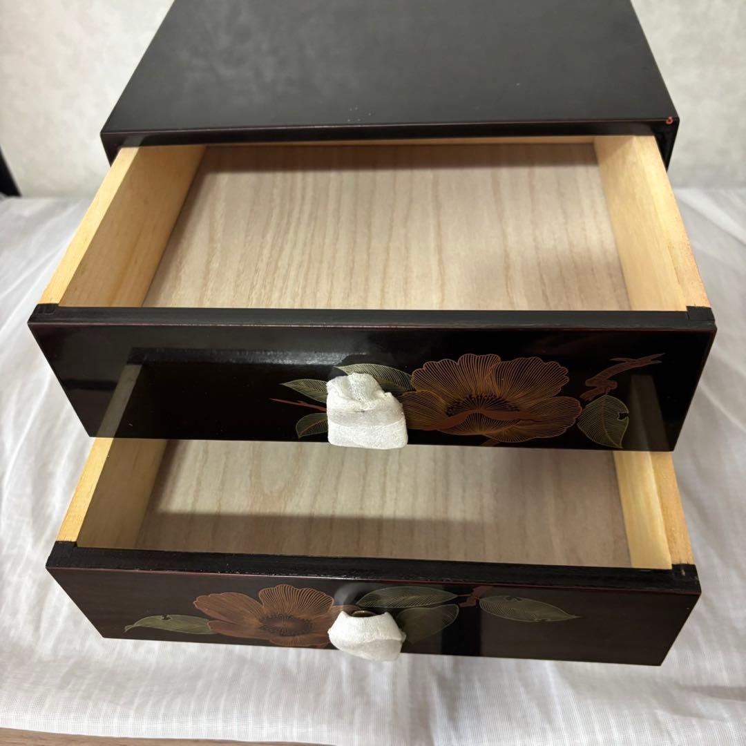 会津漆塗 三ッ引タンス 溜山茶花 ミニ箪笥 木製 昭和レトロ 溜塗 新品