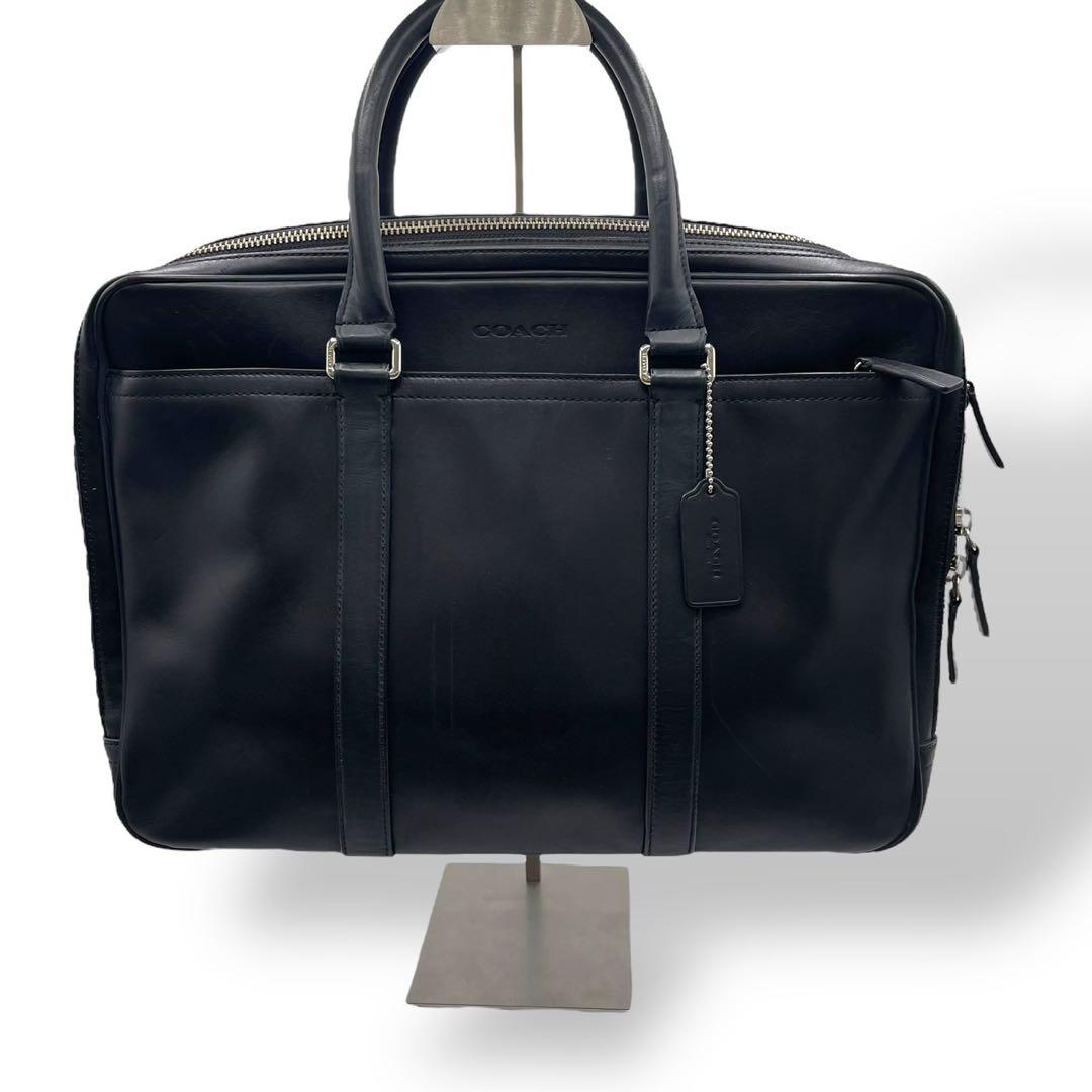 極美品　コーチ　2way ビジネスバッグ　ショルダー　2層　オールレザー　黒