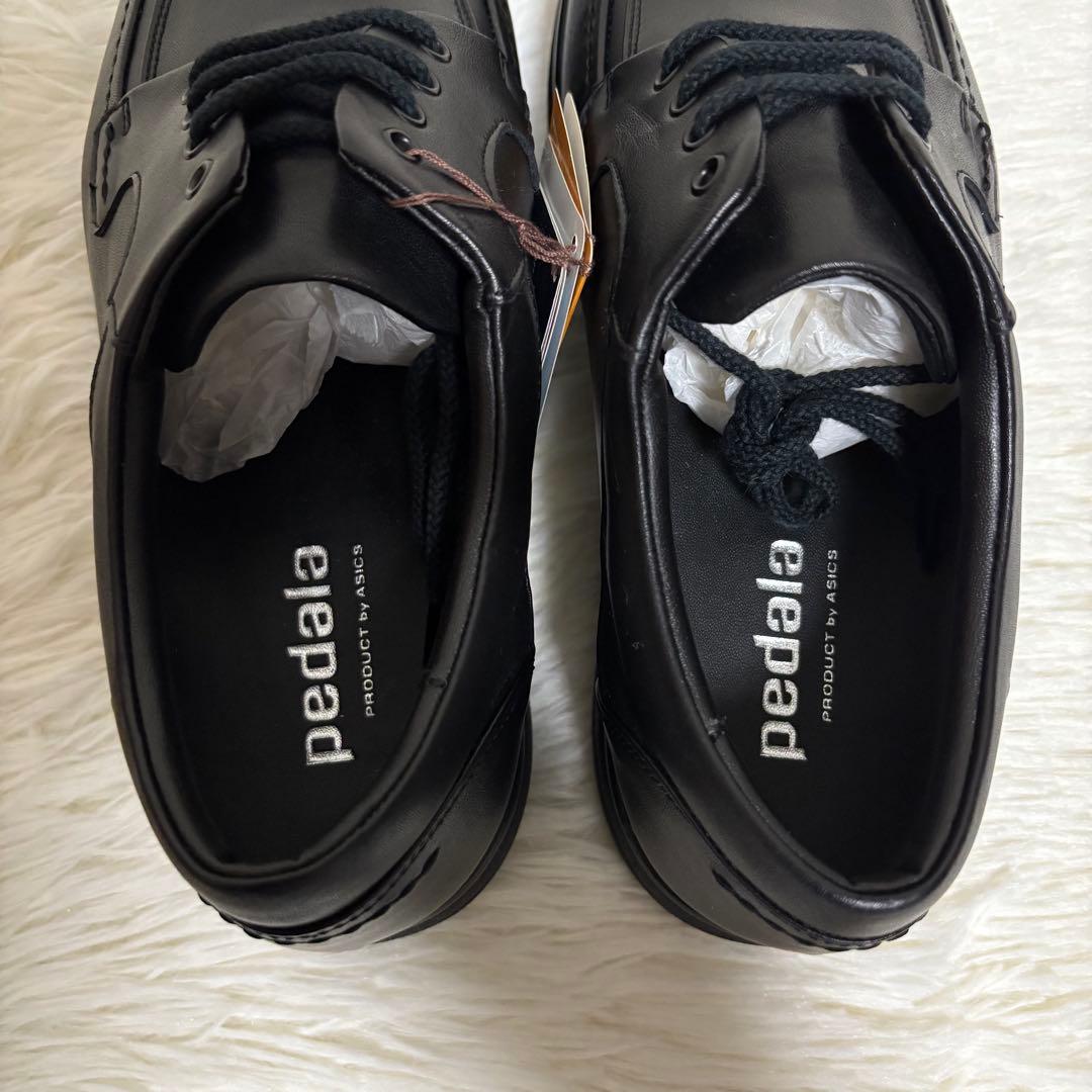 【タグ付】 アシックス Pedala レザースニーカー ブラック 24.5 4E
