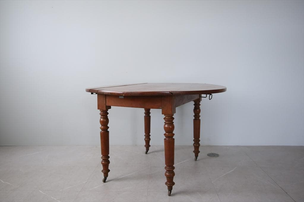 フランスアンティーク木製ドロップリーフテーブル/折畳式机バタフライ(90-186