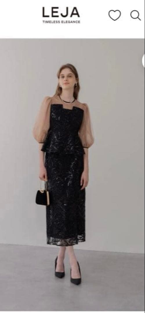【みくる】LEJA パフスリーブドレス ブラック S パンプスセット みくる様専用】LEJA パフスリーブドレス ブラック S パンプスセットの