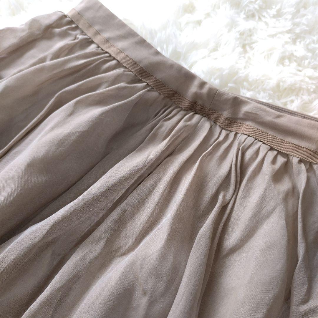 フォクシー コットンシルク混 シアーサーキュラースカート 38 ベージュ