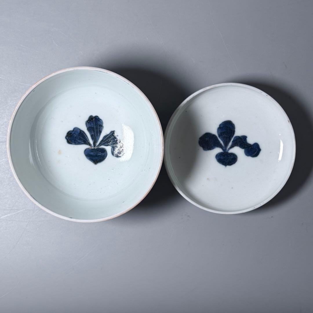 幕末〜明治時代 染錦かぶ文様蓋物 五客 蝶 可愛らしい器 料理屋