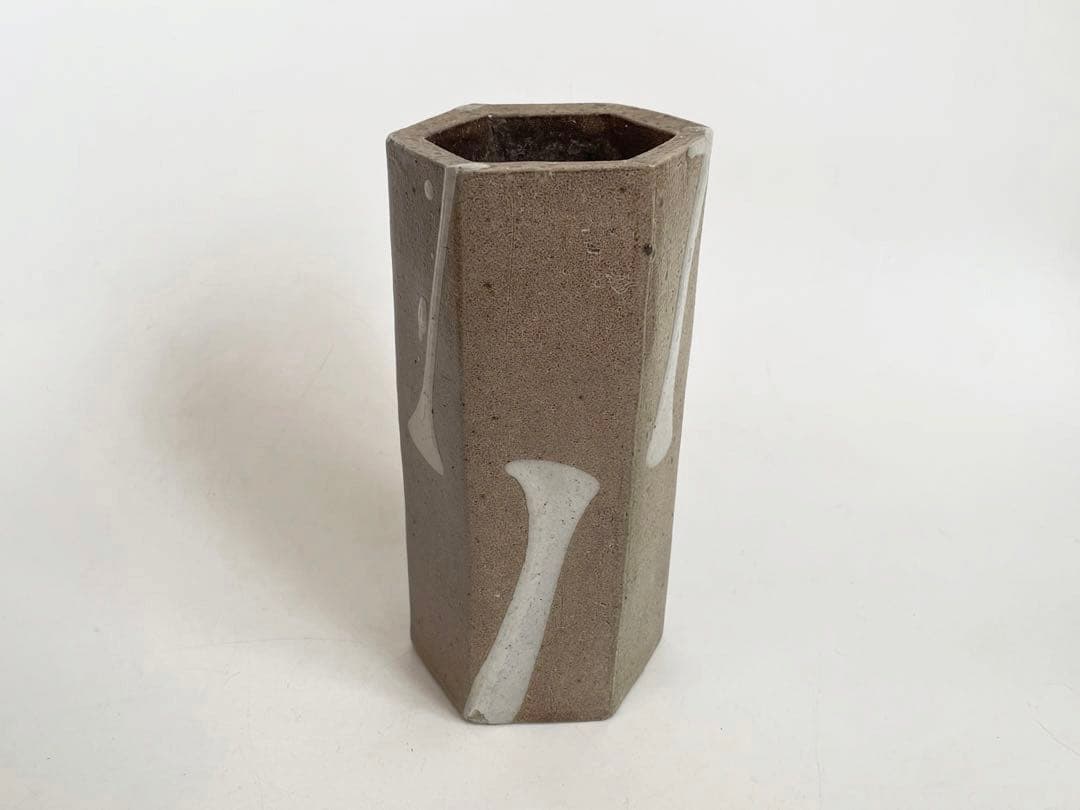陶芸家　濱田庄司　？　塩釉　六角花入　筒花入　　流掛　個展出品作　益子　民芸