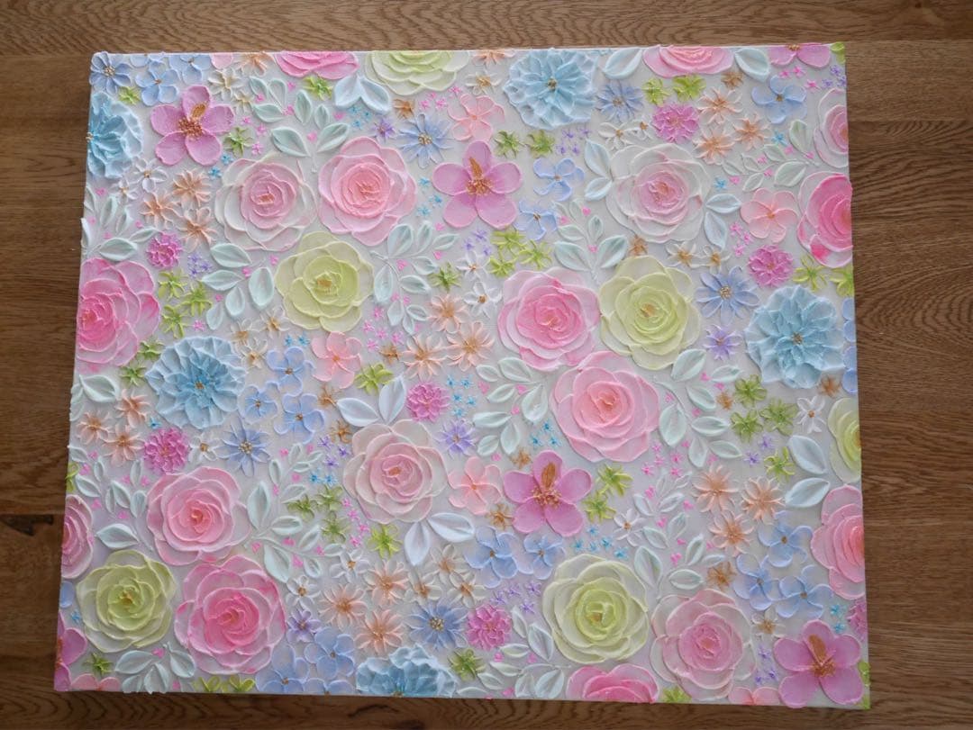 立体的花柄　アクリル絵画 テクスチャーアート フランフラン フラワー　ボタニカル