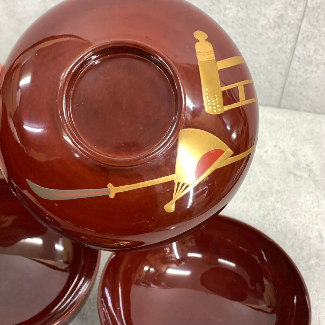 吸物椀 5客 絵変わり 塗り 溜絵 正月 賀正 金彩 汁椀 雑 D