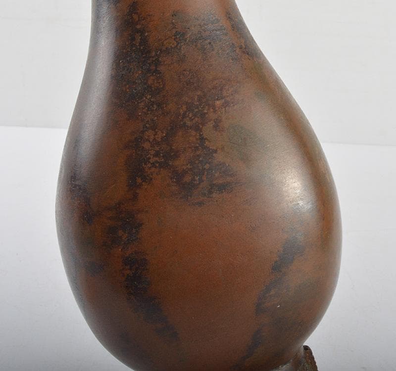 亀文堂造　古銅　饕餮文　双耳花生　共箱　M　R4781