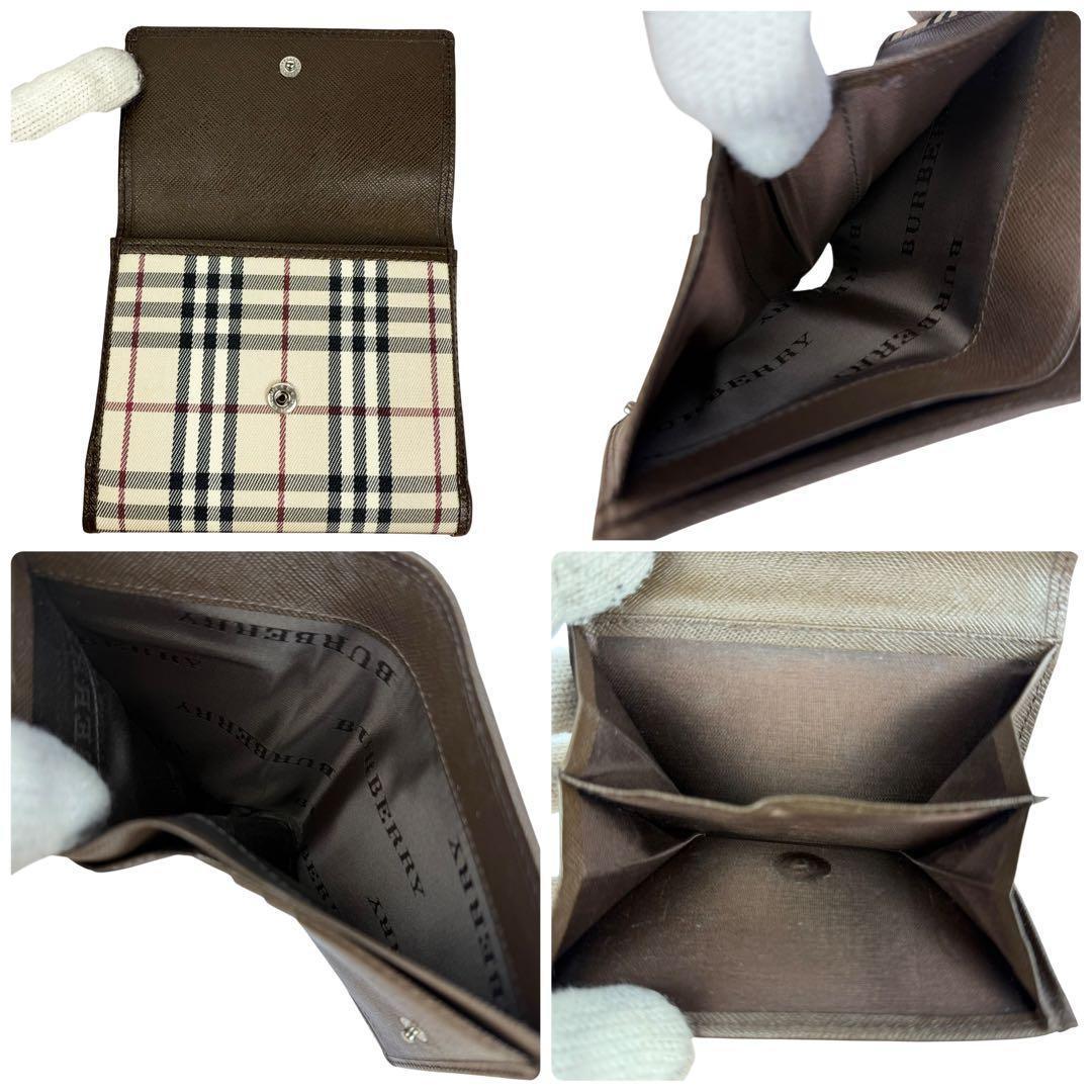 【極美品】バーバリーノバチェック 折り財布 サフィアーノ キャンバス ロゴ刻印